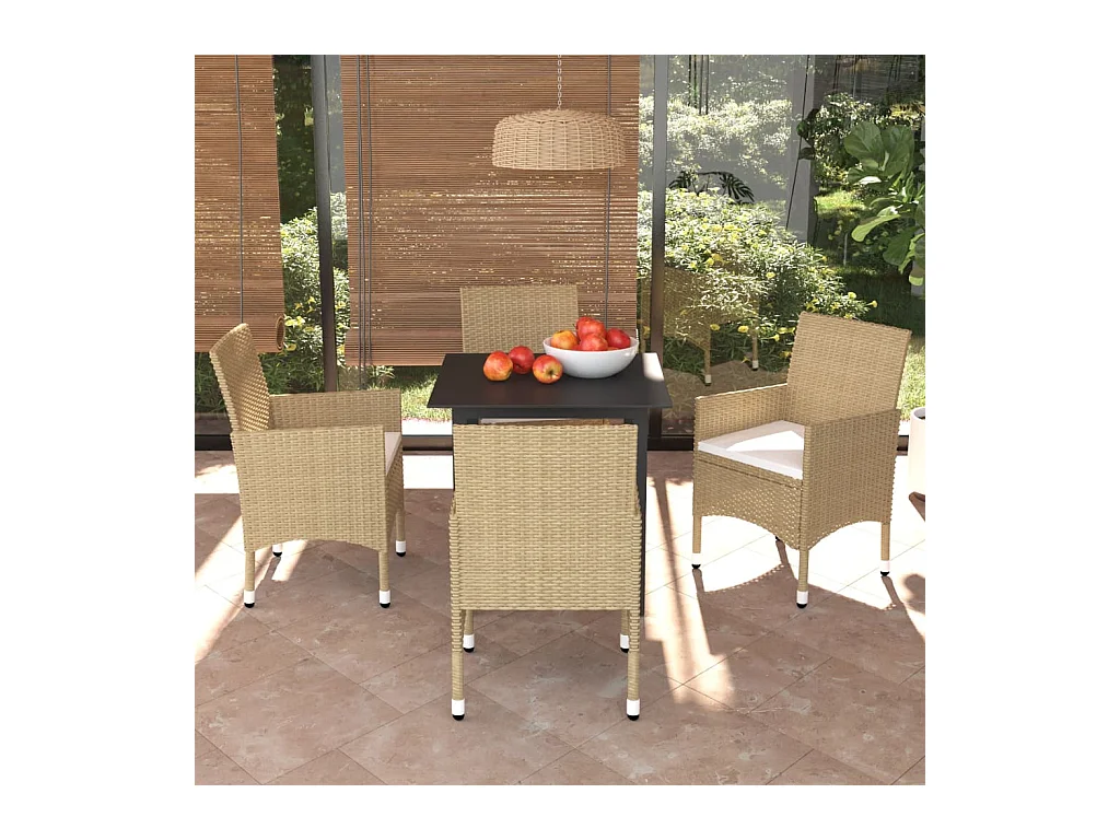 Set Pranzo da Giardino 5 pz con Cuscini in Polyrattan Beige
