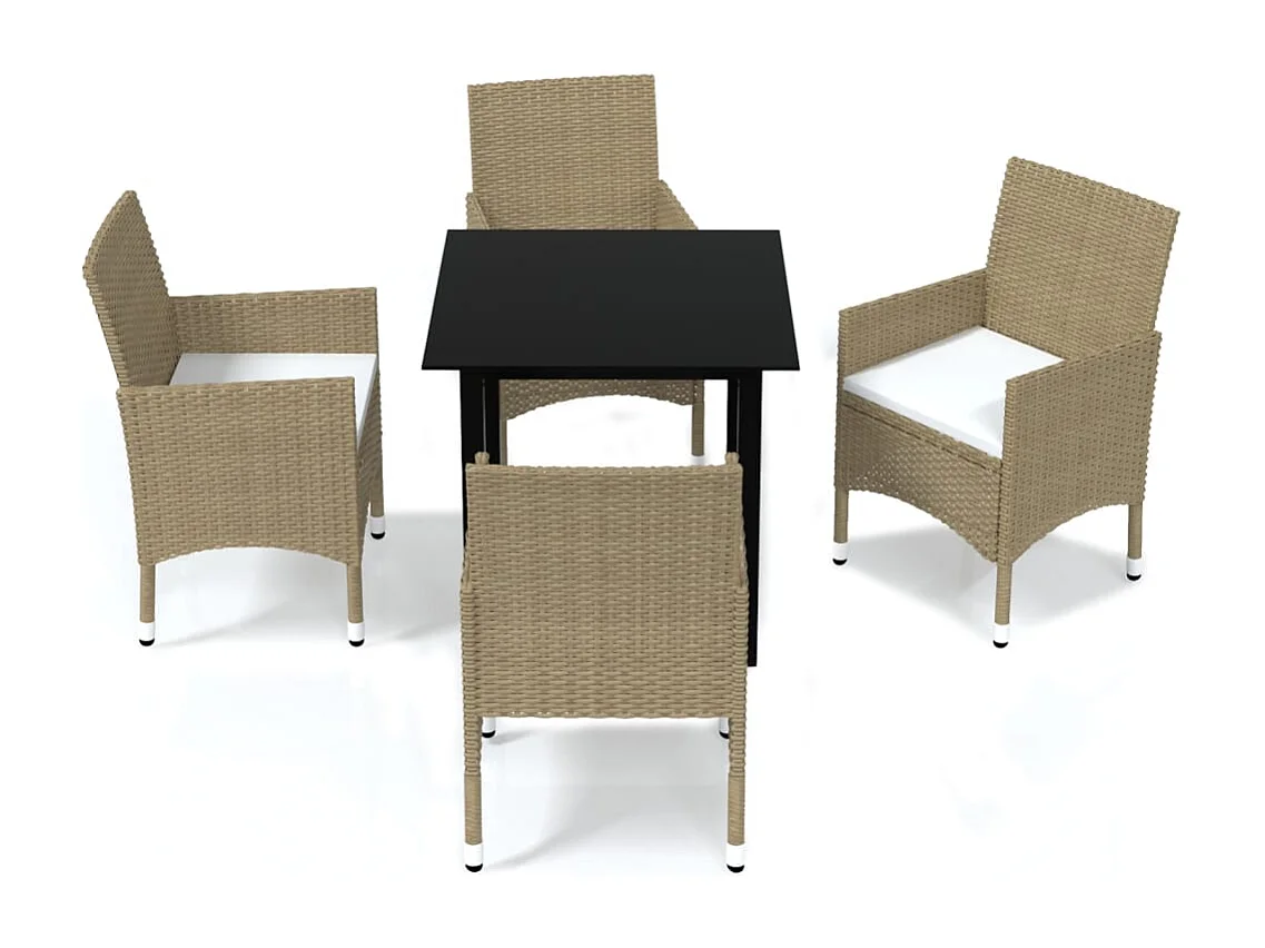 Ensemble à manger de jardin et coussins 5 pcs Poly rotin Beige