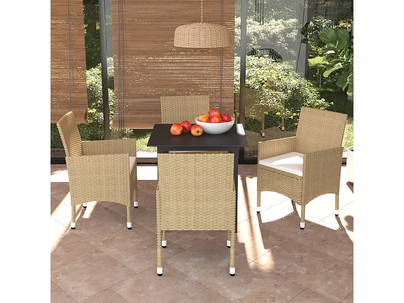 5-delige Tuinset met kussens poly rattan beige