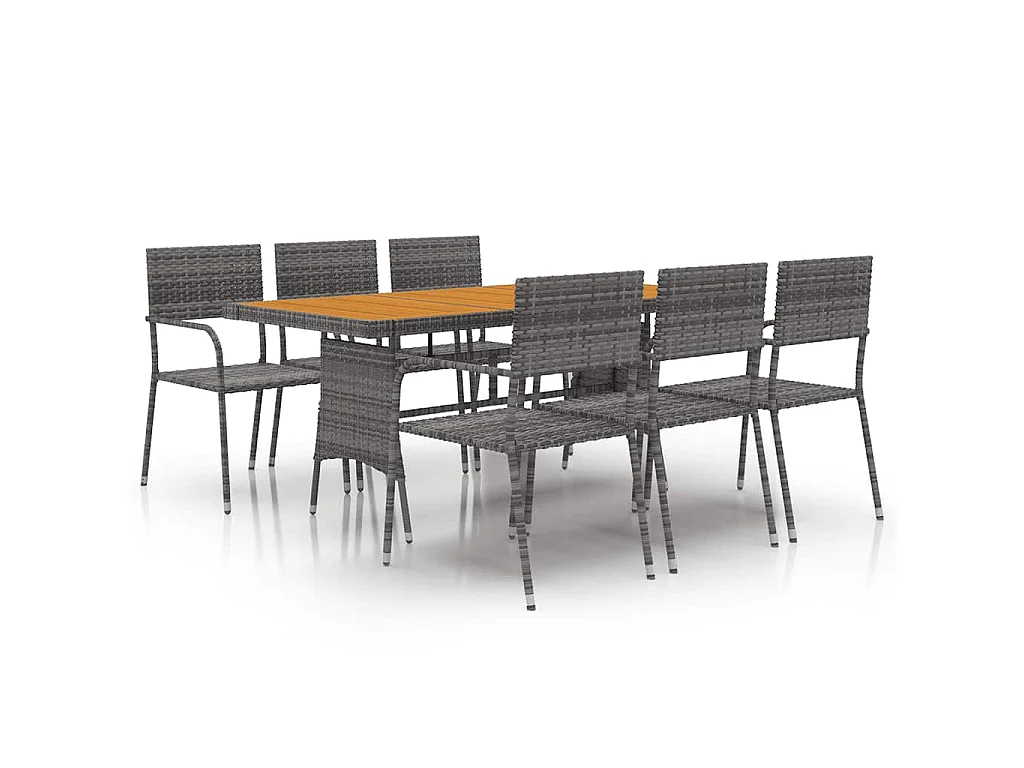 Ensemble à manger d'extérieur 7 pcs Résine tressée Gris