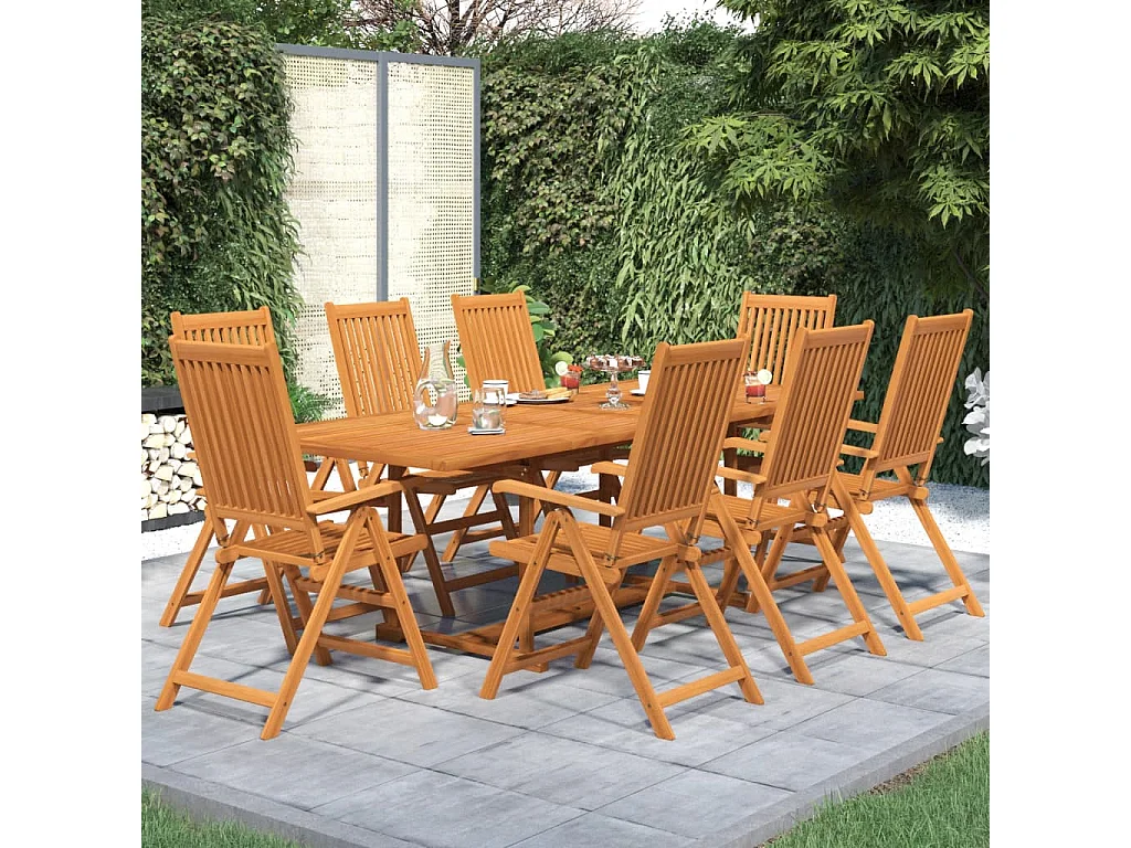 9 pcs conjunto de jantar para jardim madeira de acácia maciça