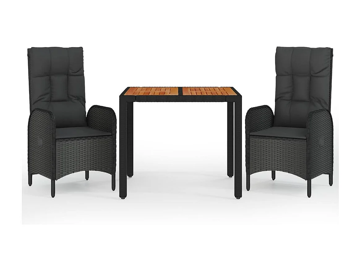 Ensemble à manger de jardin avec coussins 3 pcs Noir