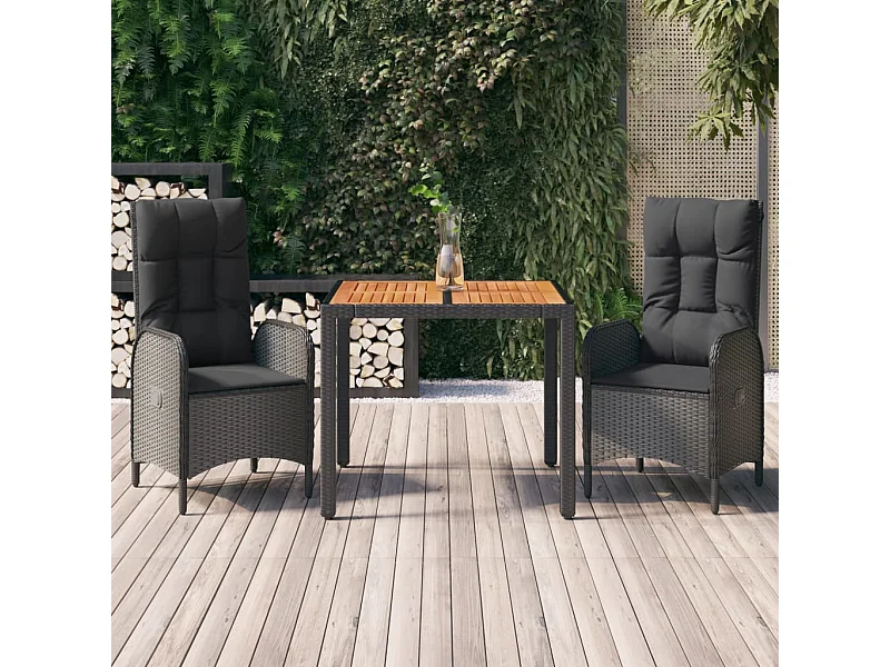 Ensemble à manger de jardin avec coussins 3 pcs Noir