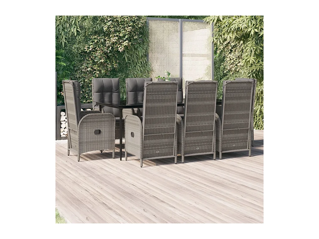 Ensemble à manger de jardin 9pcs et coussins noir et gris
