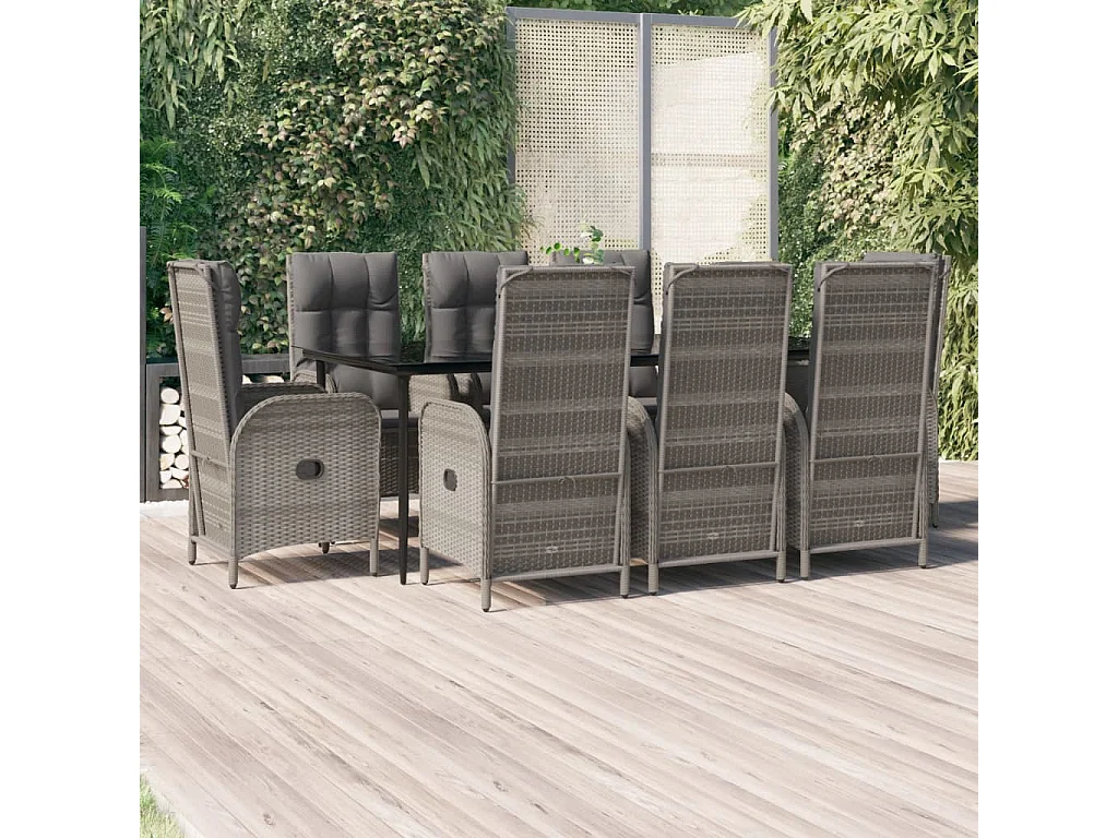 Ensemble à manger de jardin 9pcs et coussins noir et gris