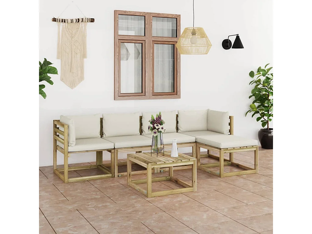 Salon de jardin 6 pcs avec coussins bois de pin imprégné