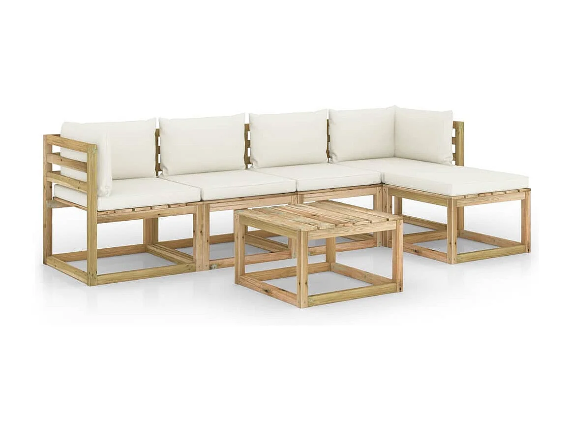 Salon de jardin 6 pcs avec coussins bois de pin imprégné