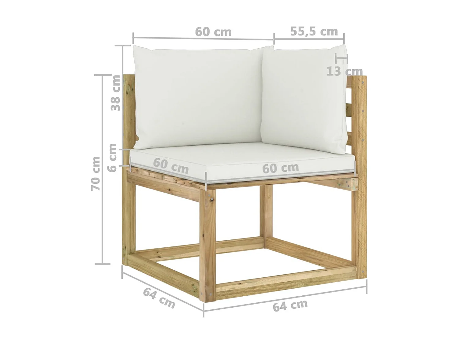 Salon de jardin 6 pcs avec coussins bois de pin imprégné