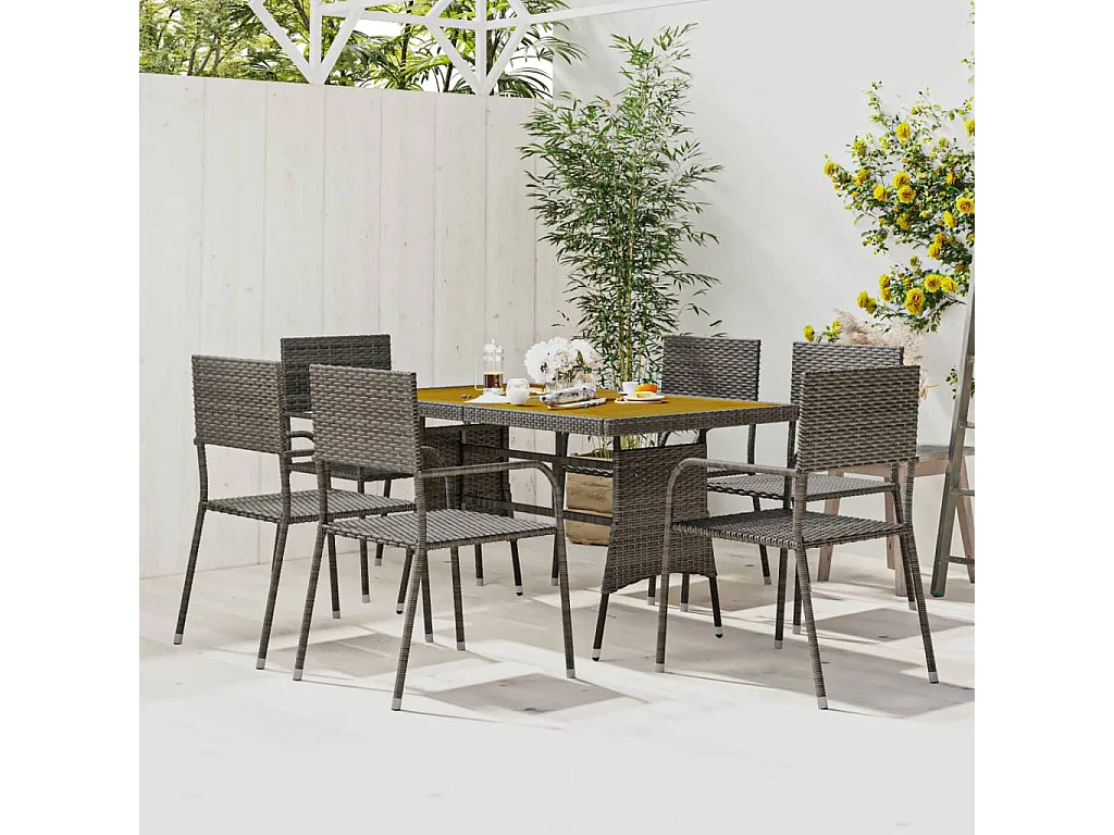Mobilier à dîner d'extérieur 7 pcs Résine tressée Gris