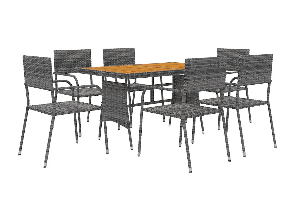 Mobilier à dîner d'extérieur 7 pcs Résine tressée Gris