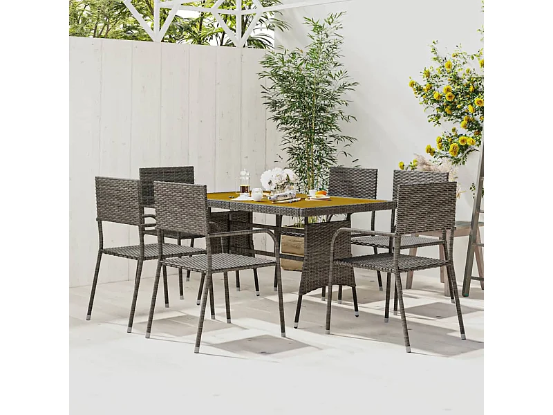 Mobilier à dîner d'extérieur 7 pcs Résine tressée Gris