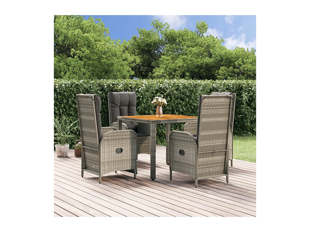 Ensemble à manger de jardin 5 pcs coussins gris résine tressée
