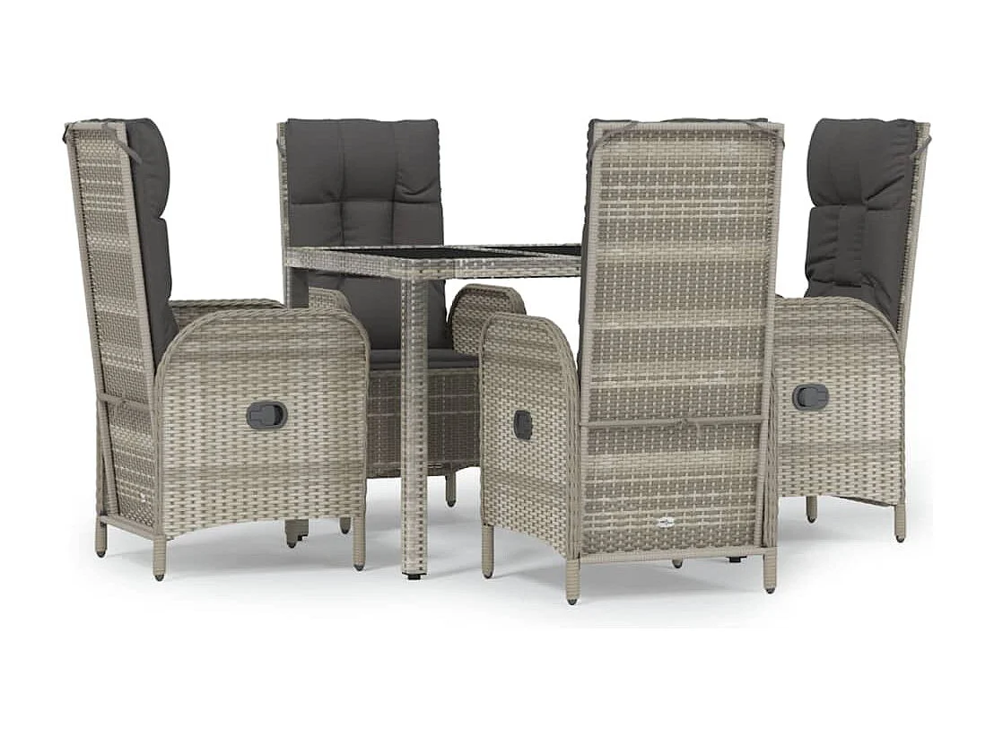 5-tlg. Garten-Essgruppe mit Kissen Grau Poly Rattan