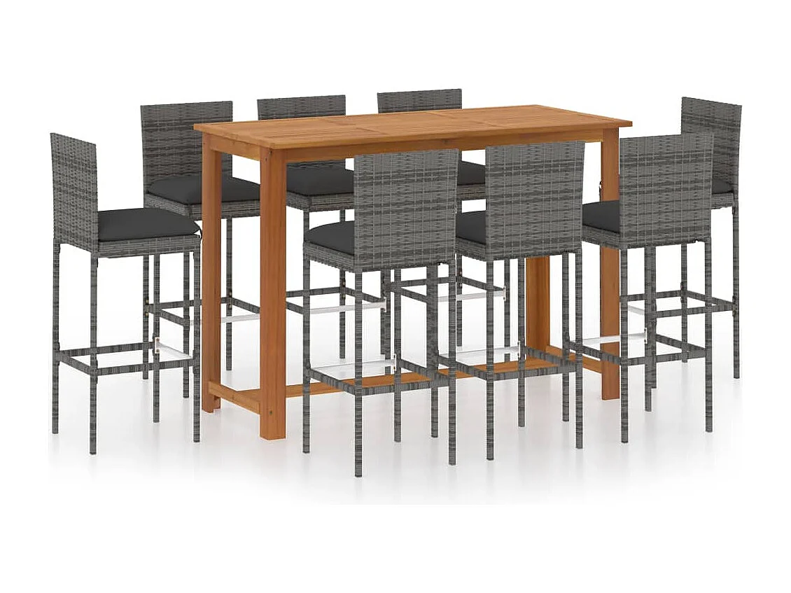Ensemble de bar de jardin avec coussins 9 pcs Gris