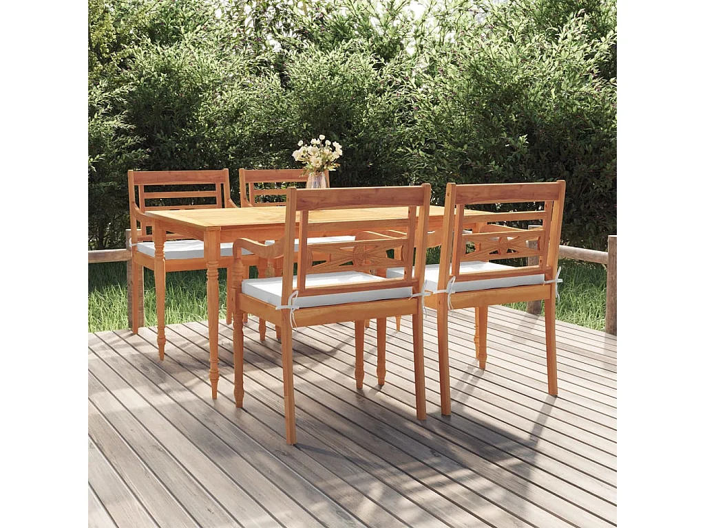 5-tlg. Garten-Essgruppe mit Kissen Massivholz Teak