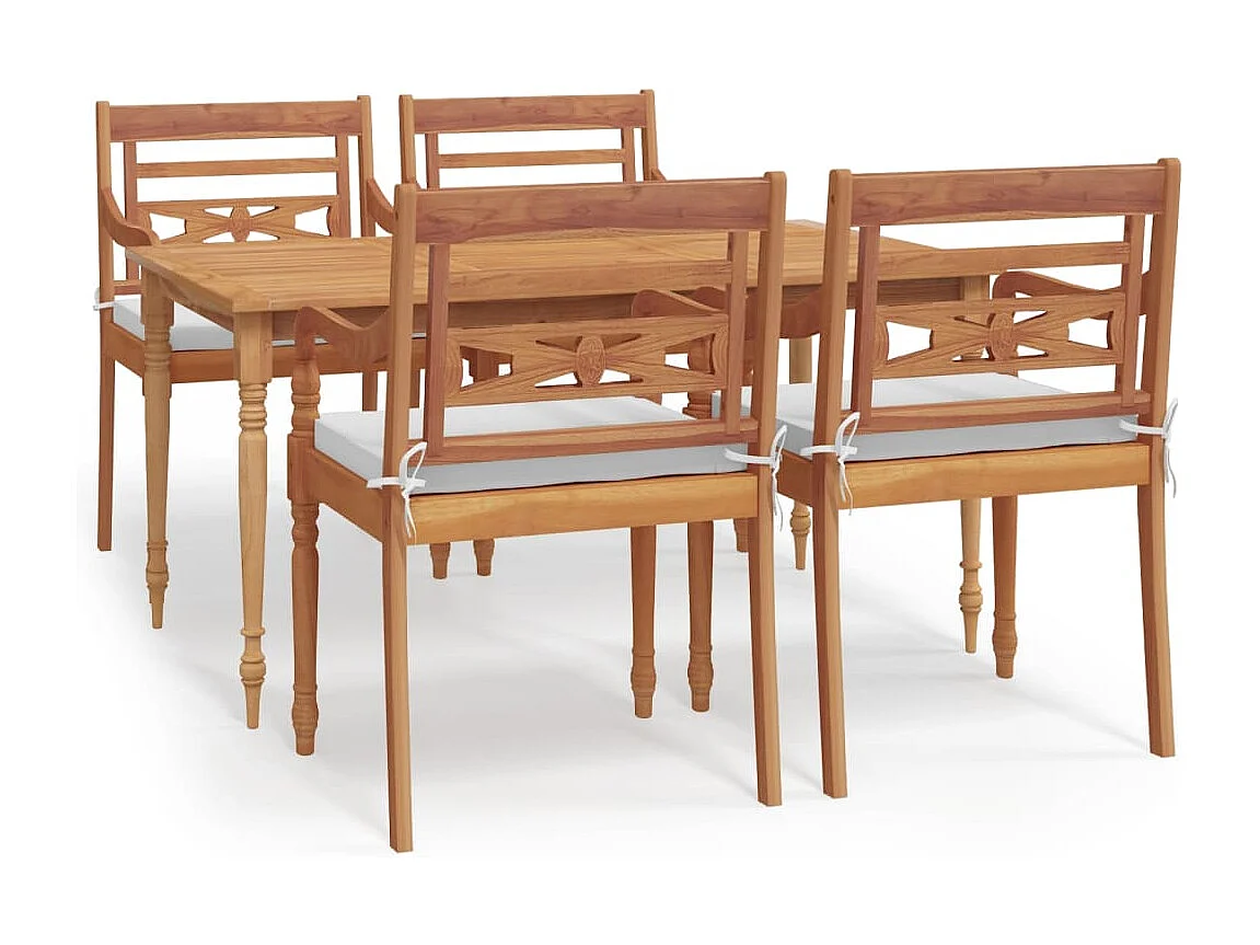 5-tlg. Garten-Essgruppe mit Kissen Massivholz Teak