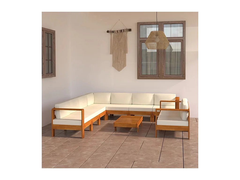 Salon de jardin 9 pièces avec coussins 100 x 60 cm Bois d'acacia