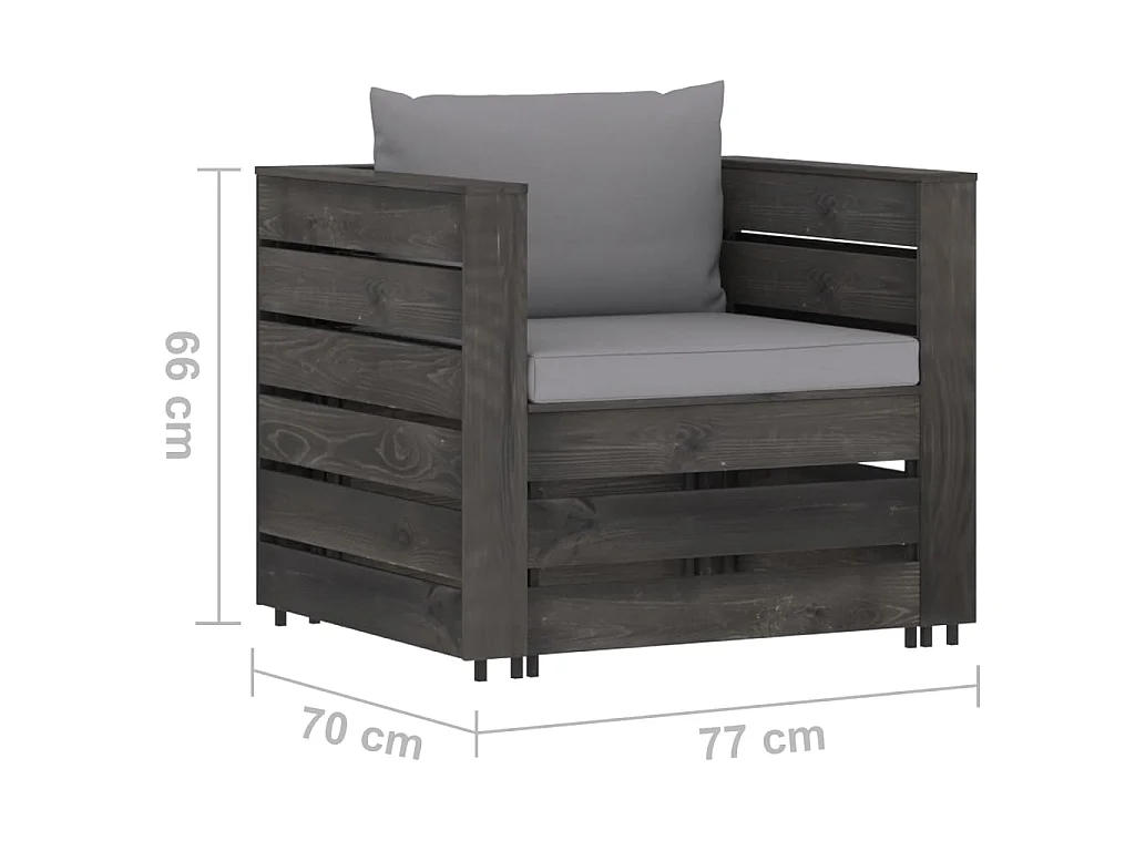 Salon de jardin 2 pcs avec coussins Bois imprégné de gris