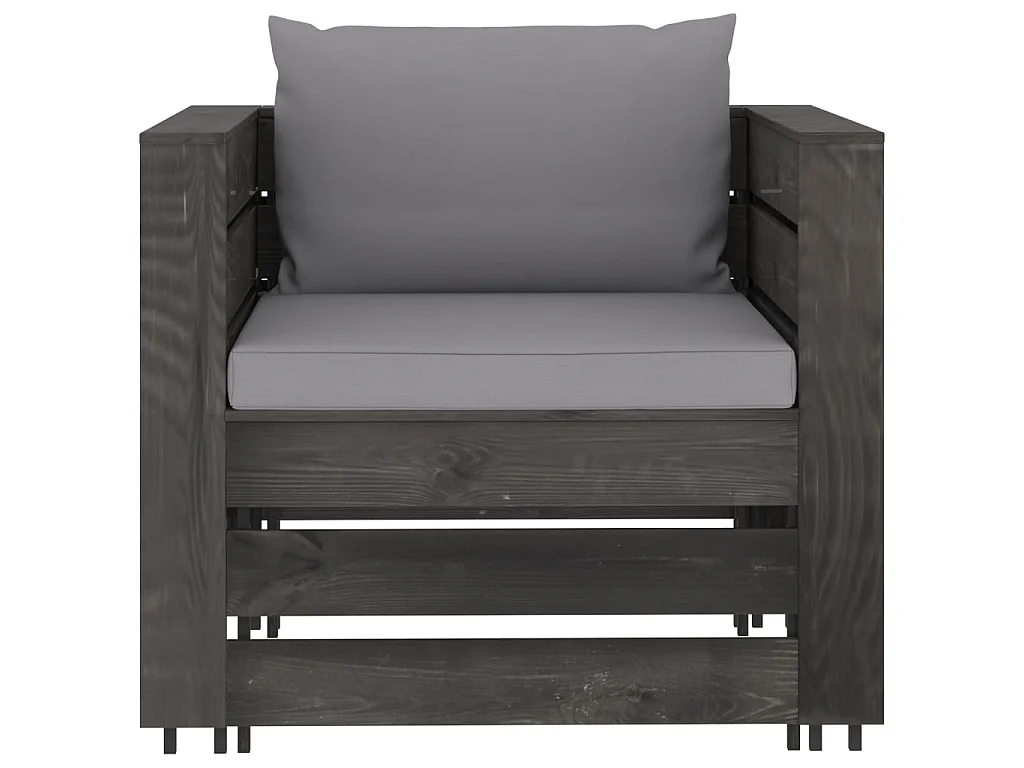Salon de jardin 2 pcs avec coussins Bois imprégné de gris
