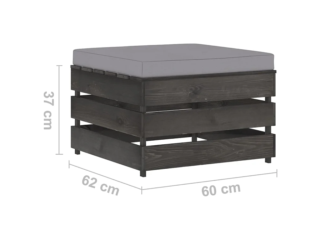 Salon de jardin 2 pcs avec coussins Bois imprégné de gris