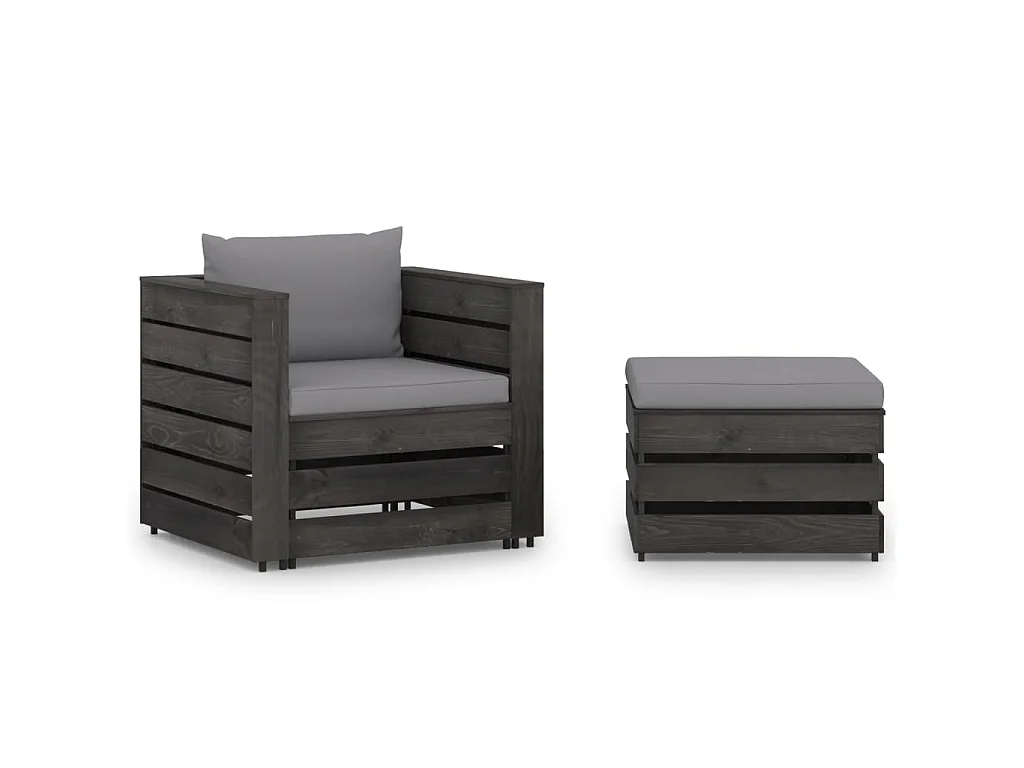 Salon de jardin 2 pcs avec coussins Bois imprégné de gris
