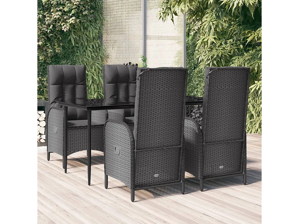 Ensemble à manger de jardin coussins 5pcs Noir Résine tressée