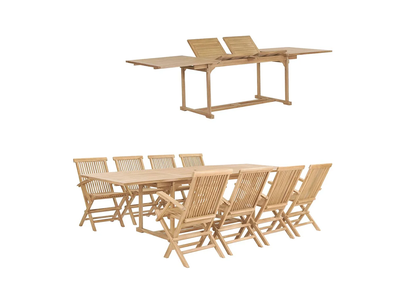 9-delige Tuinset 180-280x100x75 cm massief teakhout