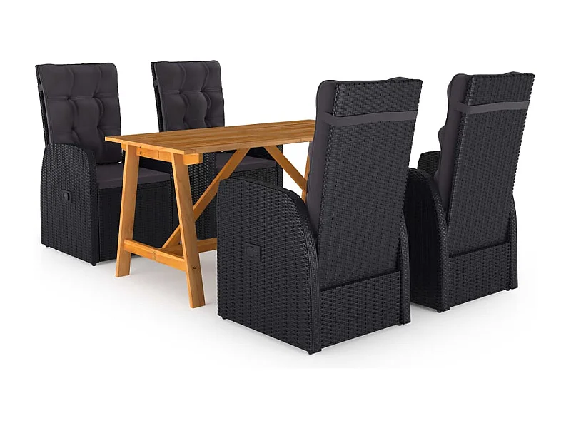 5 pcs conjunto de jantar de jardim preto