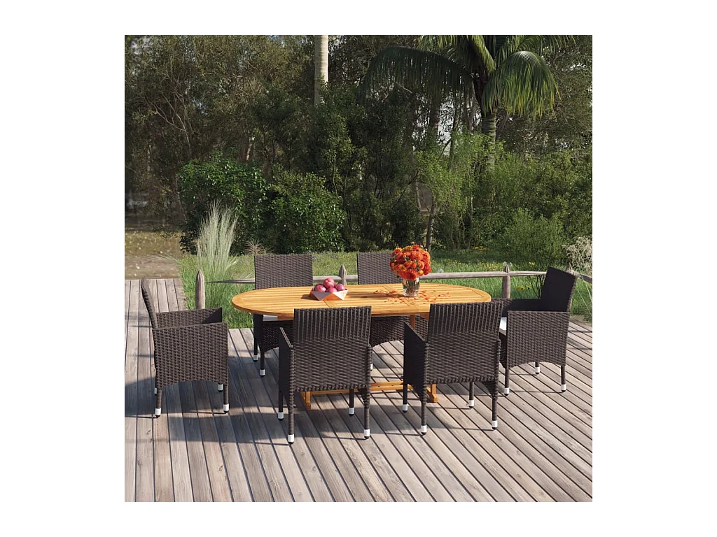 Set Mobili da Pranzo per Giardino 7 pz in Polyrattan Marrone