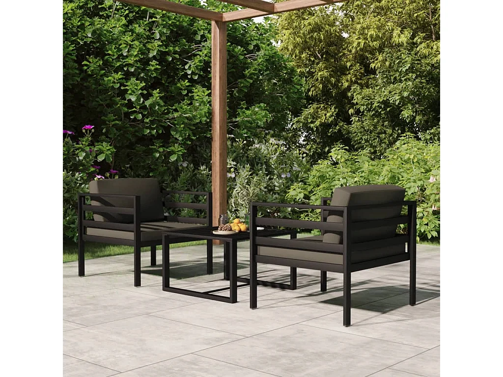 Set Divani da Giardino 3 pz con Cuscini in Alluminio Antracite