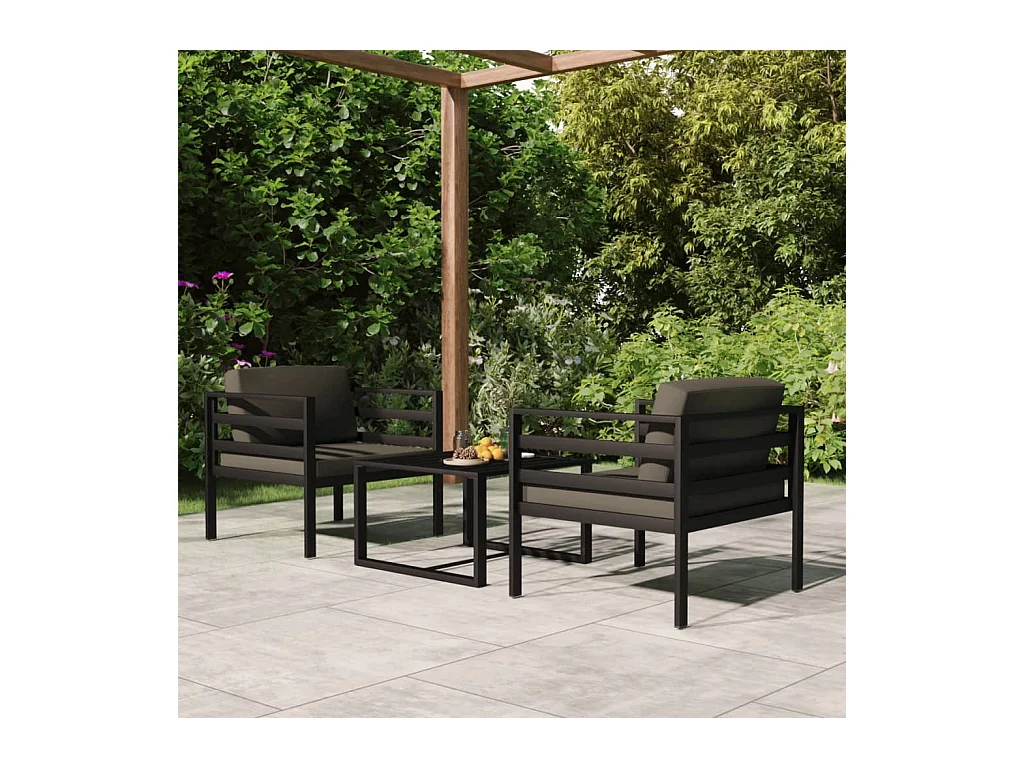 Salon de jardin 3 pcs avec coussins Aluminium Anthracite