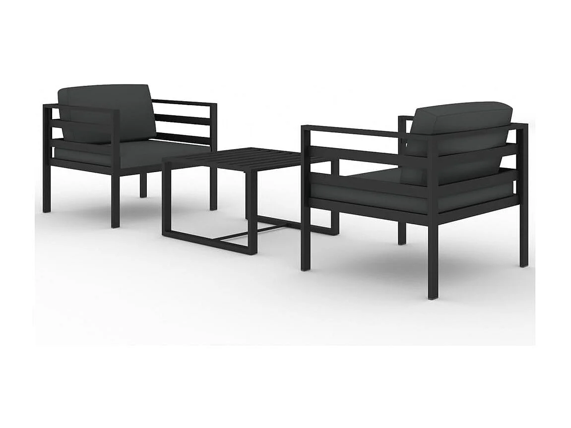 Salon de jardin 3 pcs avec coussins Aluminium Anthracite