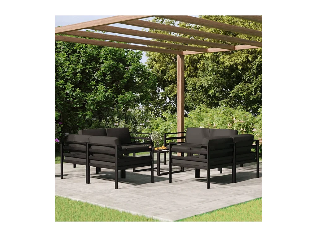 Salon de jardin 9 pcs avec coussins Aluminium Anthracite