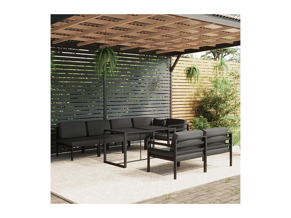 Salon de jardin 8 pcs avec coussins Aluminium Anthracite