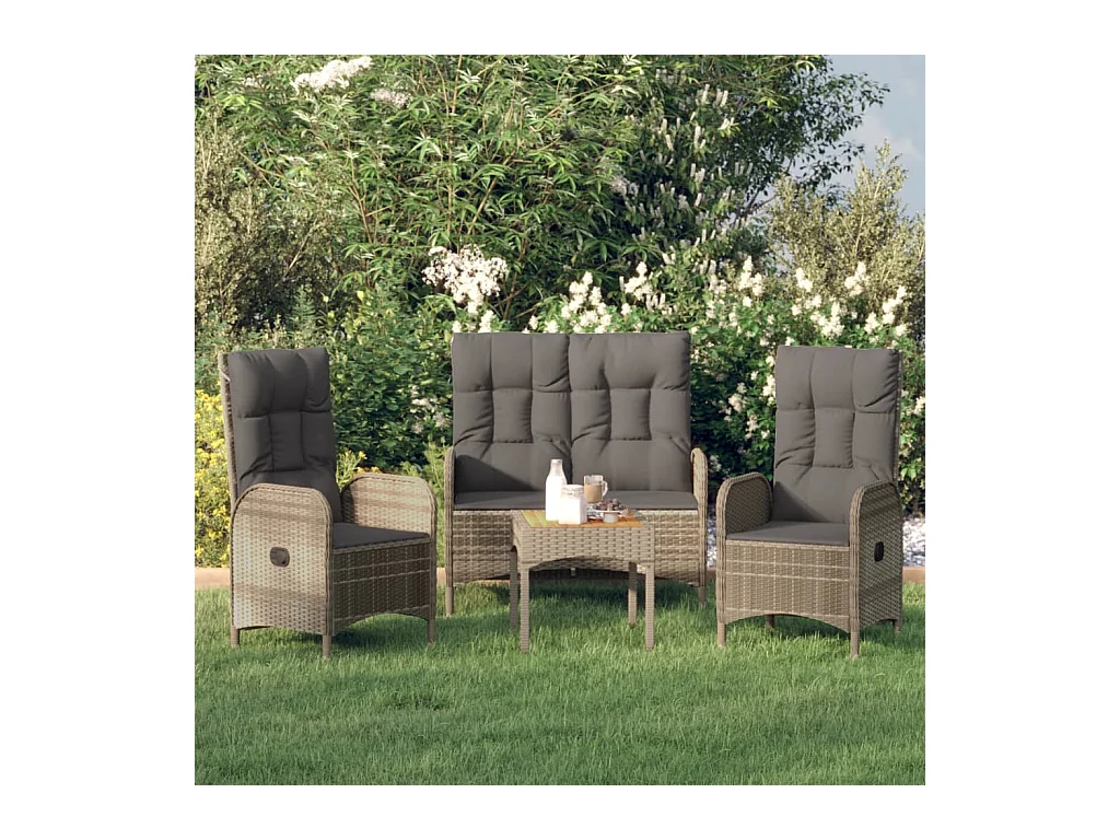 Ensemble à manger de jardin 3 pcs coussins gris résine tressée