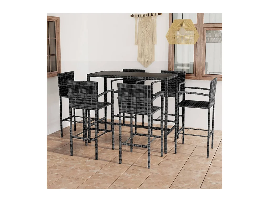 Ensemble de bar de jardin 7 pcs Résine tressée Gris
