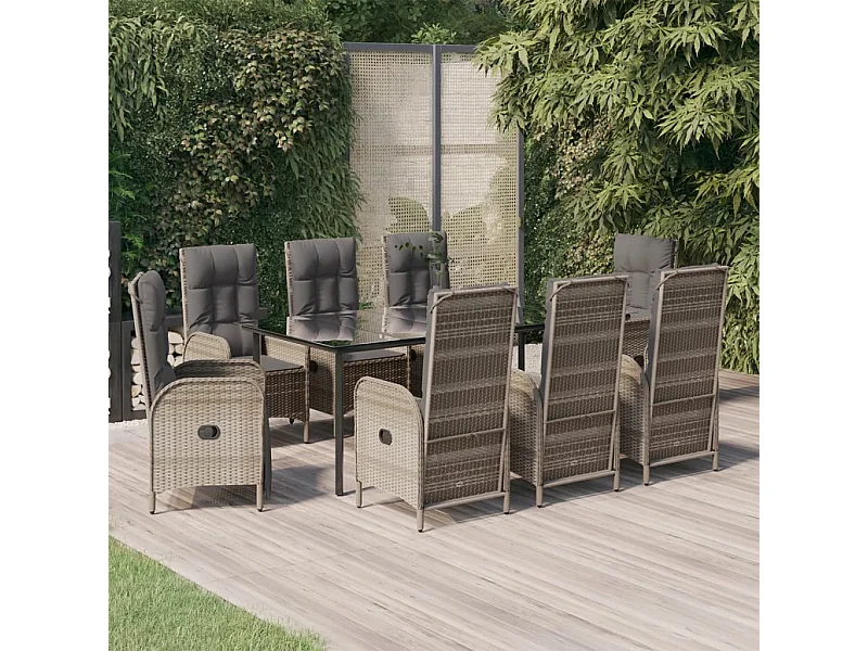 Ensemble à manger de jardin 9pcs et coussins noir et gris