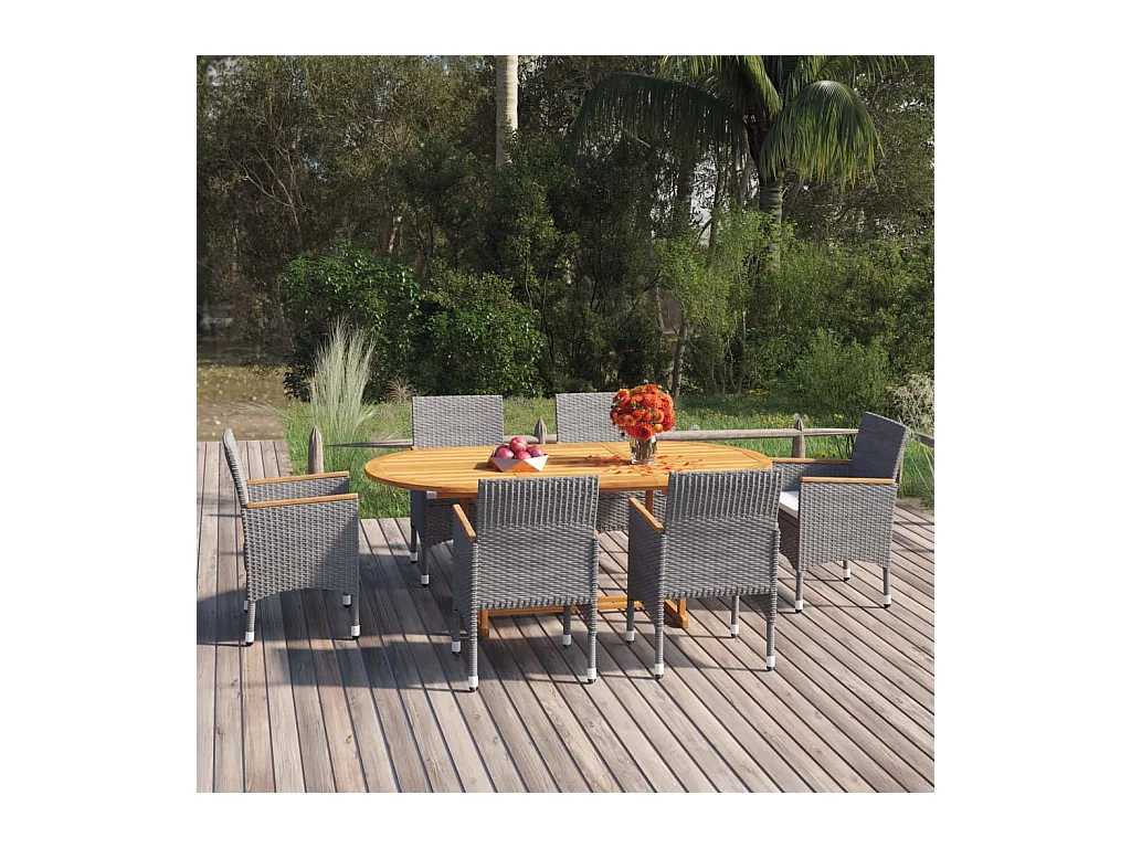 Ensemble à manger de jardin 7 pcs Résine tressée Gris