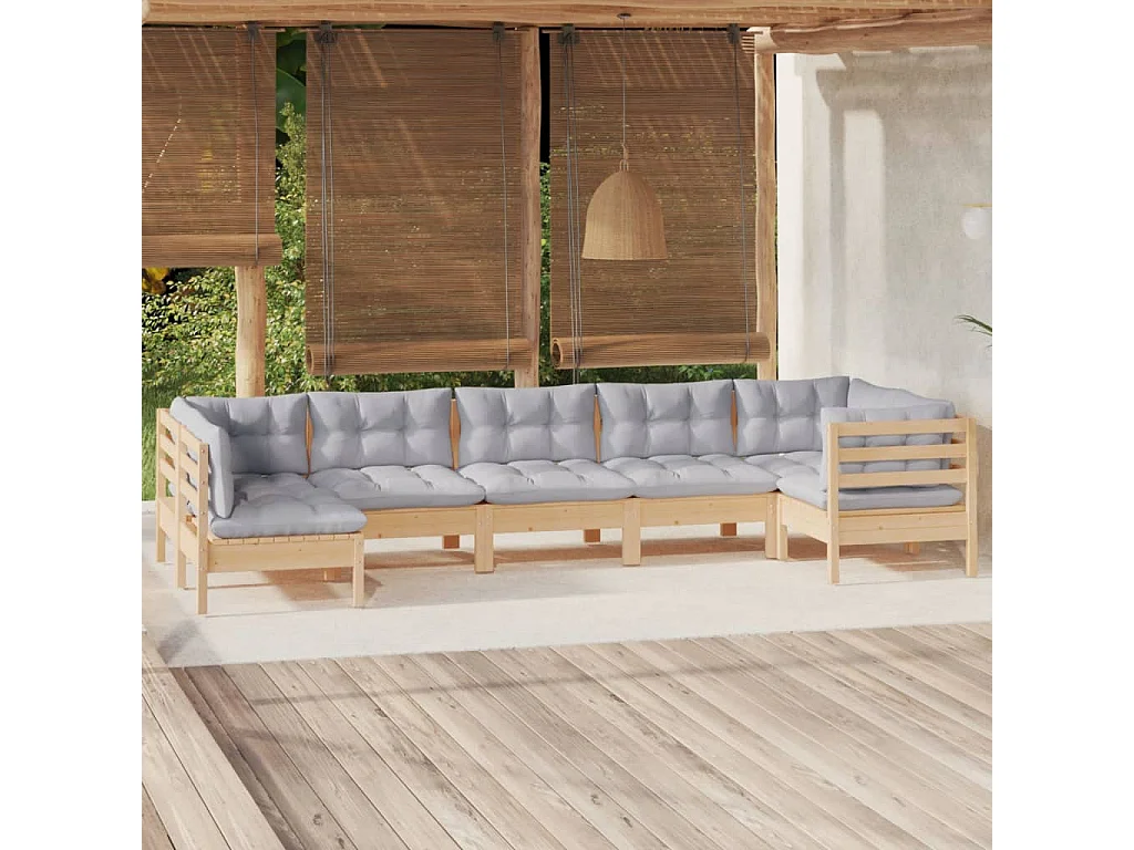 7 pcs conjunto lounge de jardim c/ almofadões cinza pinho