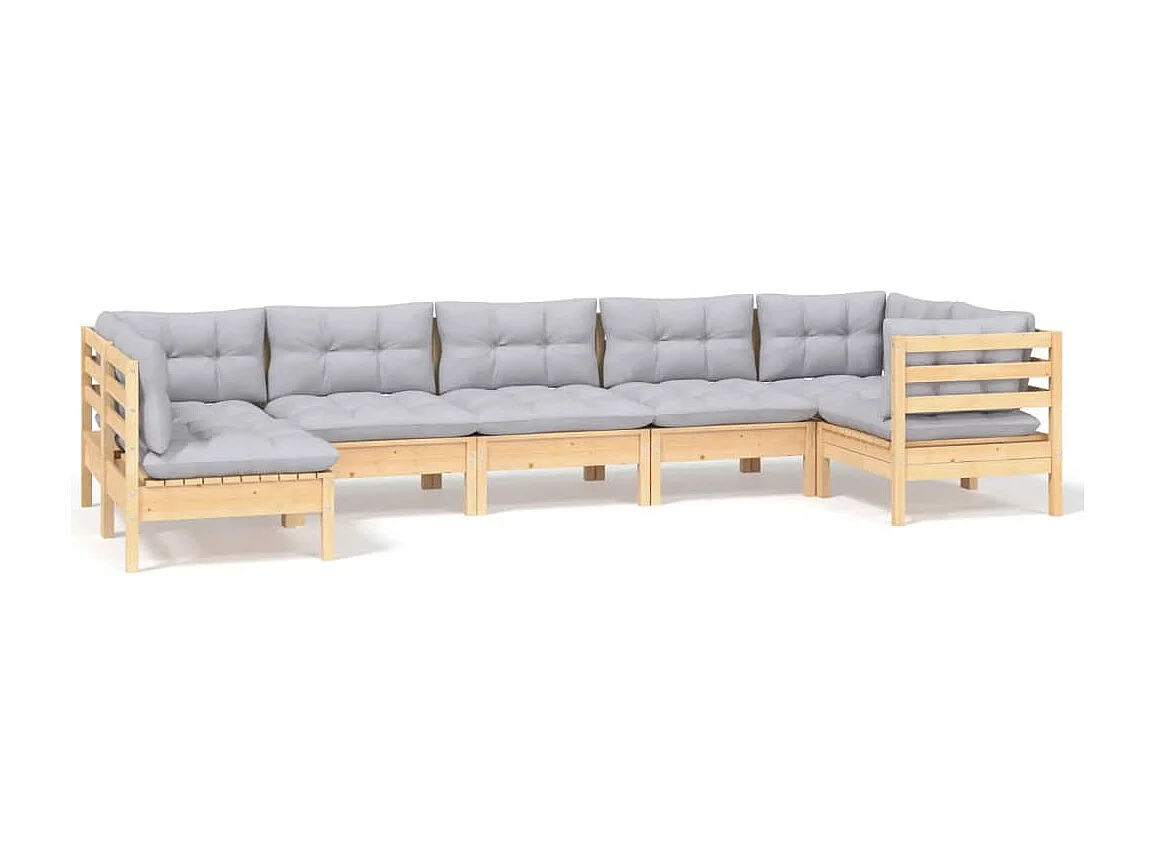 7 pcs conjunto lounge de jardim c/ almofadões cinza pinho