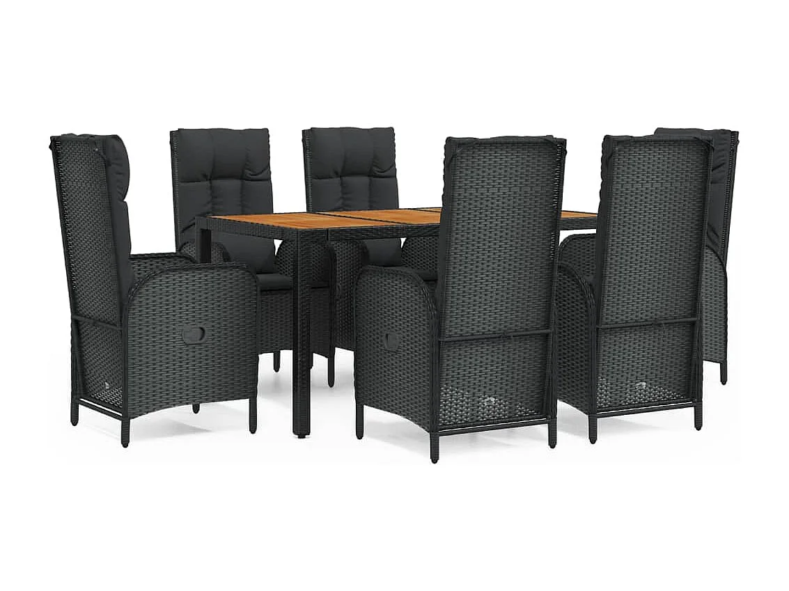 Ensemble à manger de jardin coussins 7pcs Noir Résine tressée