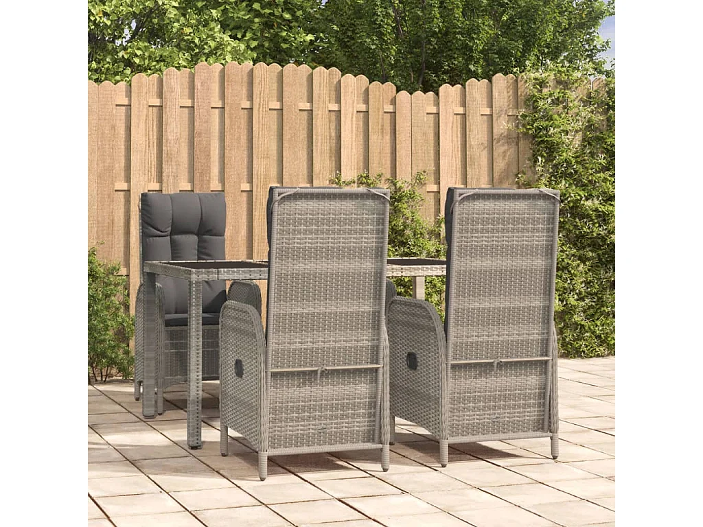 5-tlg. Garten-Essgruppe mit Kissen Grau Poly Rattan