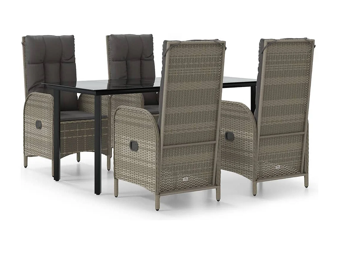Set da Pranzo Giardino 5pz Nero e Grigio con Cuscini Polyrattan