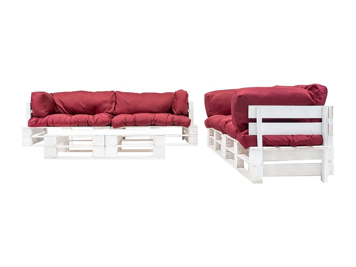 Set Divani da Giardino Pallet 6 pz con Cuscini Rossi in Legno