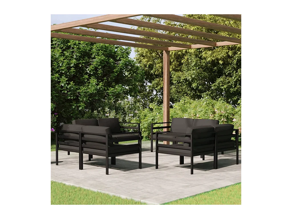 Salon de jardin 8 pcs avec coussins Aluminium Anthracite
