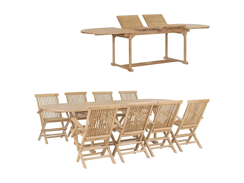 Ensemble à manger de jardin 9 pcs 180-280x100x75 cm Teck massif