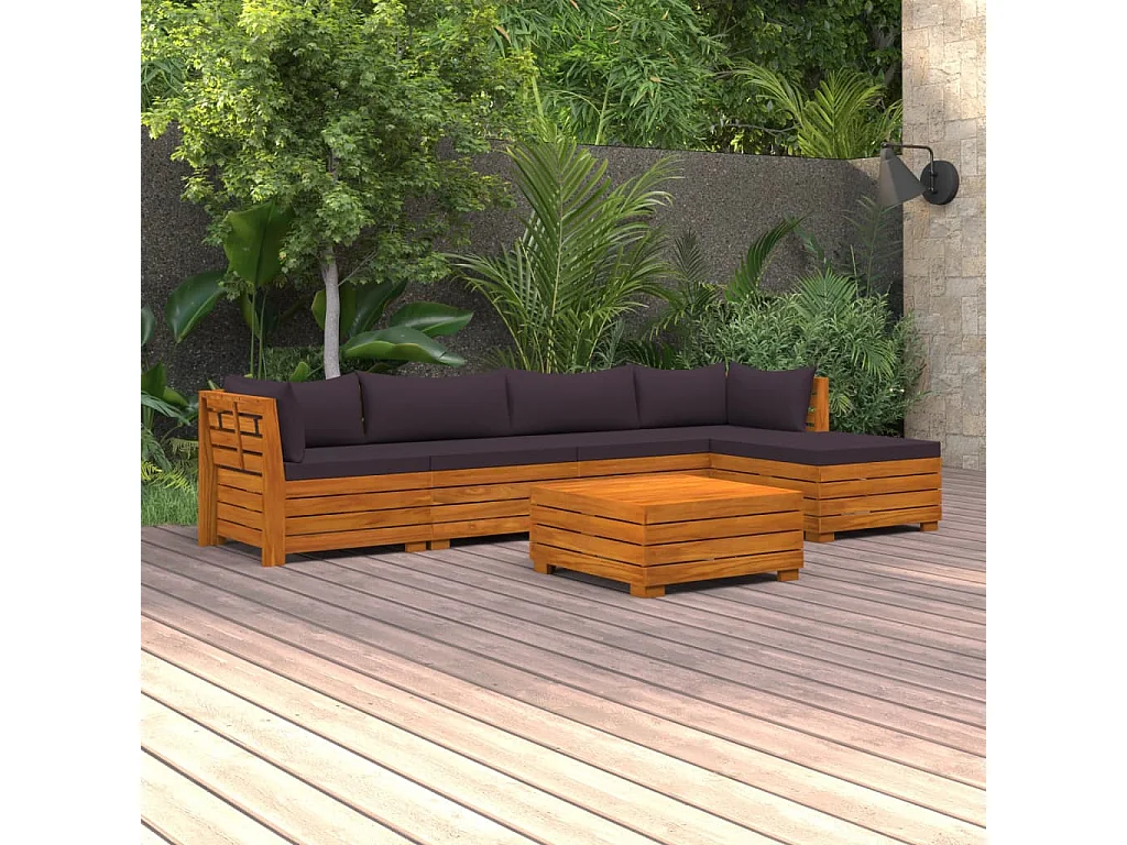 6-delige Loungeset met kussens massief acaciahout