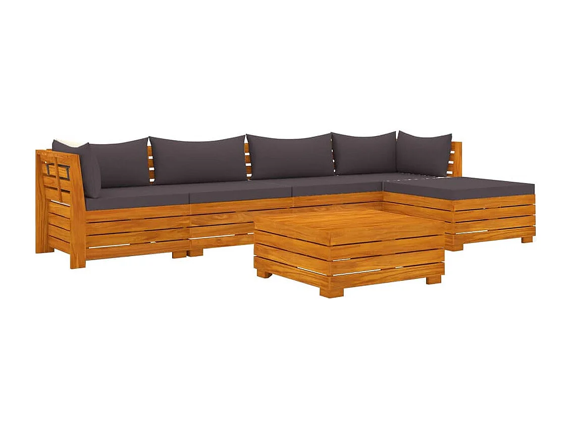 6-delige Loungeset met kussens massief acaciahout