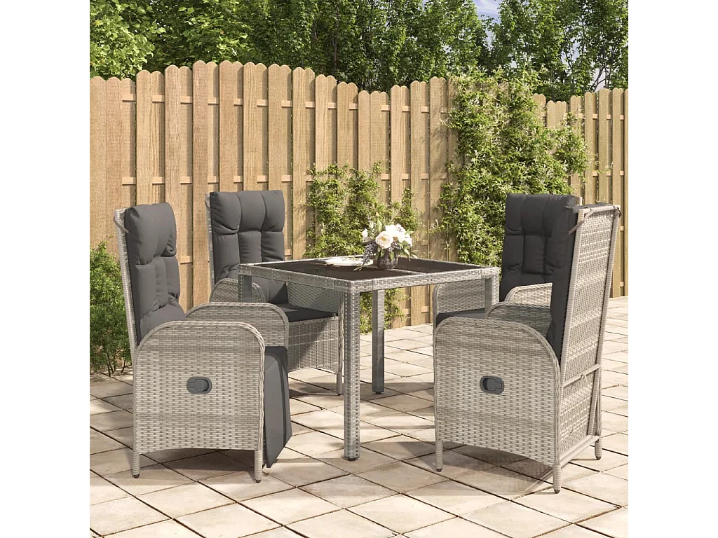 Ensemble à manger de jardin 5 pcs coussins gris résine tressée