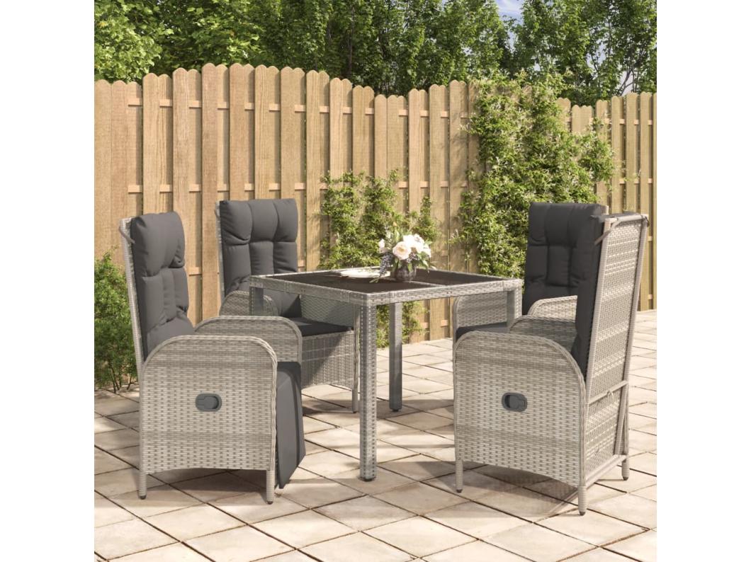 5-delige Tuinset met kussens poly rattan grijs